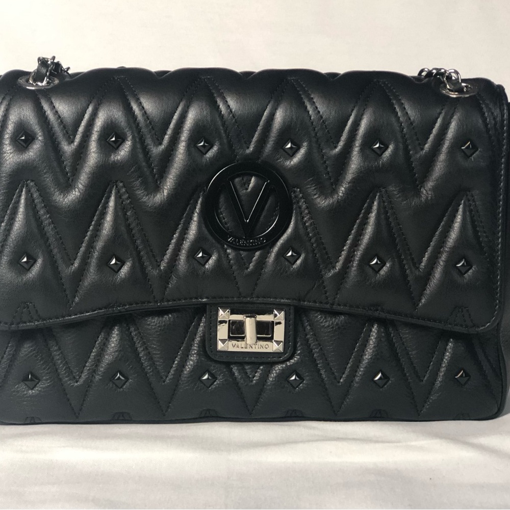 Valentino Black Shoulder Bag with Quilted Texture and Silver Hardware
